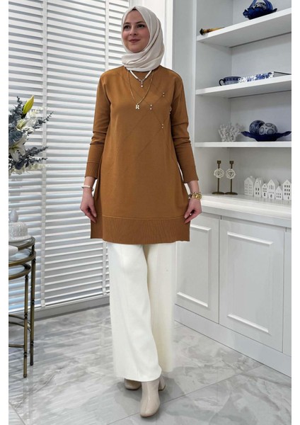 Gonca Taşlı Triko Tunik Camel