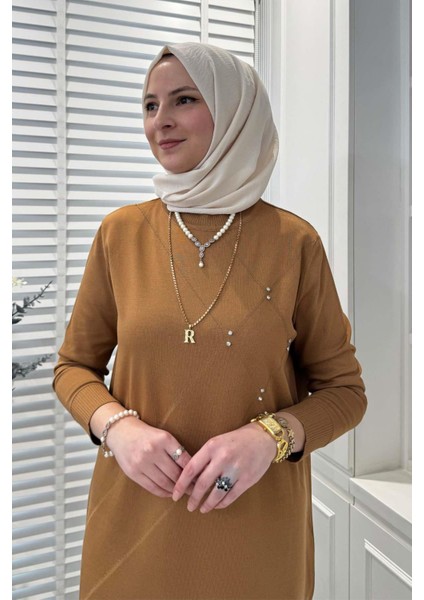 Gonca Taşlı Triko Tunik Camel
