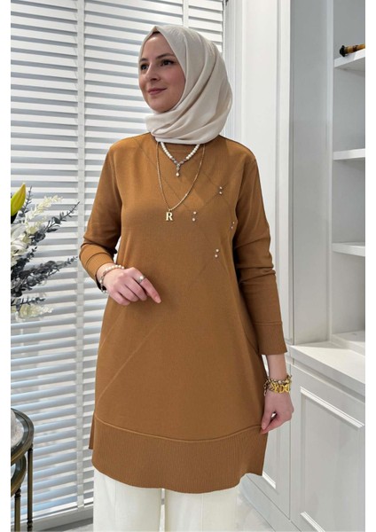 Gonca Taşlı Triko Tunik Camel