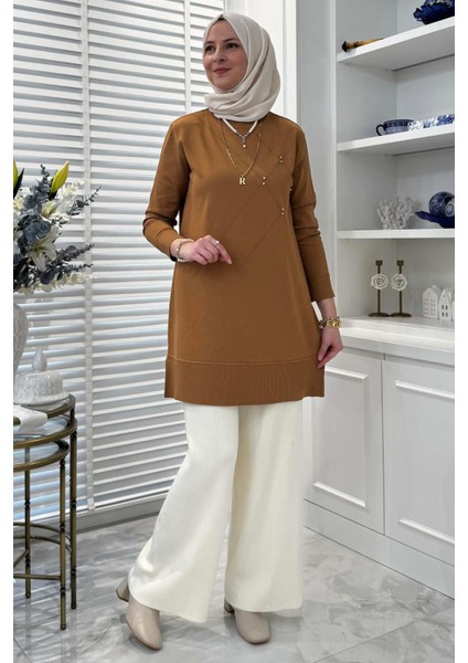 Gonca Taşlı Triko Tunik Camel