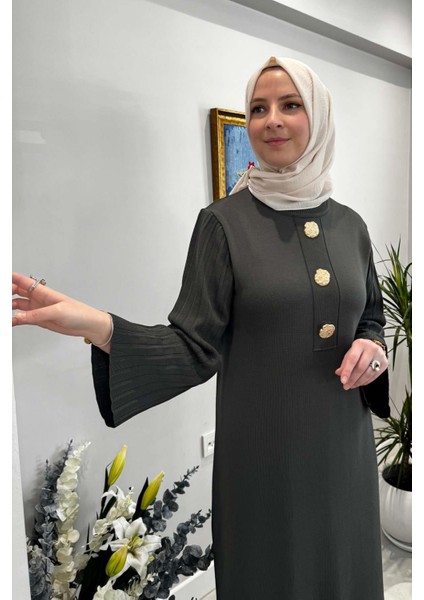 Banu Broşlu Triko Elbise Haki fiyatları