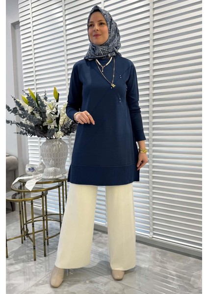 Gonca Taşlı Triko Tunik Indigo