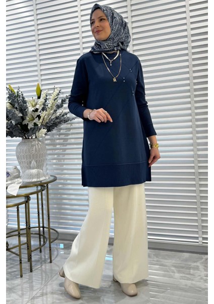 Gonca Taşlı Triko Tunik Indigo