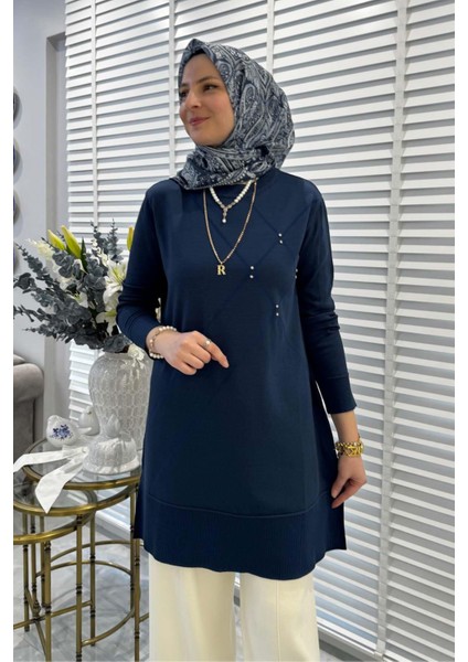 Gonca Taşlı Triko Tunik Indigo