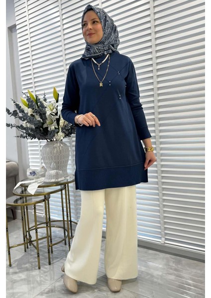Gonca Taşlı Triko Tunik Indigo