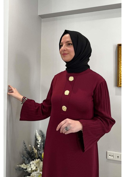 Banu Broşlu Triko Elbise Bordo fiyatları