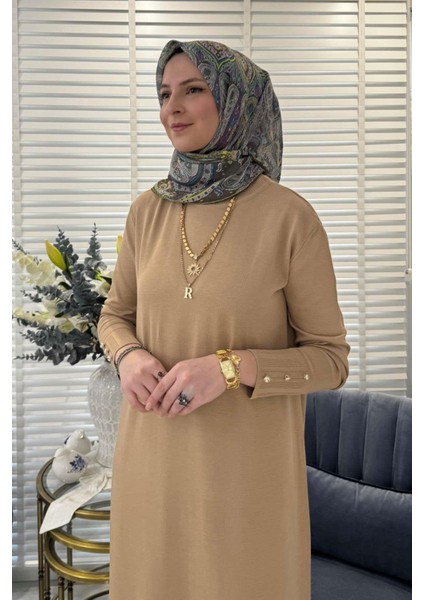Isra Triko Elbise Bej