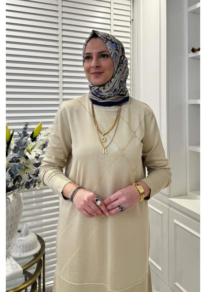 Gonca Taşlı Triko Tunik Krem