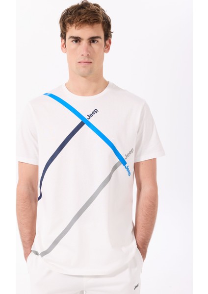 Bisiklet Yaka Baskılı Beyaz Erkek T-Shirt J5SM-TST7381