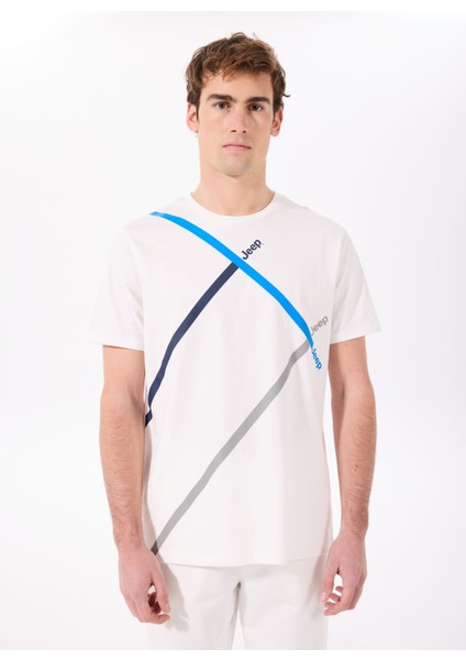 Bisiklet Yaka Baskılı Beyaz Erkek T-Shirt J5SM-TST7381 modelleri