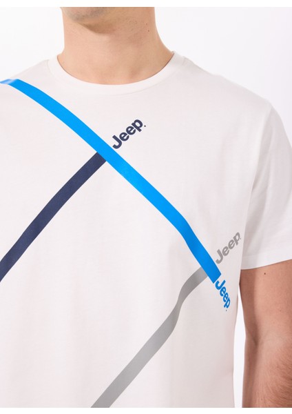 Bisiklet Yaka Baskılı Beyaz Erkek T-Shirt J5SM-TST7381 fırsatları