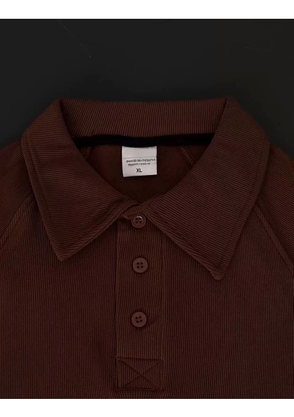 Yakalı Patlı Kısa Kol T-Shirt - Kahverengi