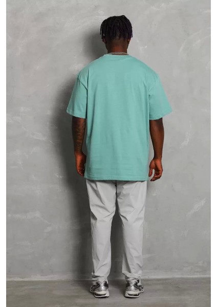 Oversize Düz Bisiklet Yaka T-Shirt - Mint Yeşili