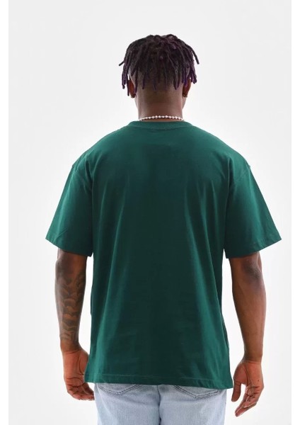 Oversize Düz Bisiklet Yaka T-Shirt - Koyu Yeşili