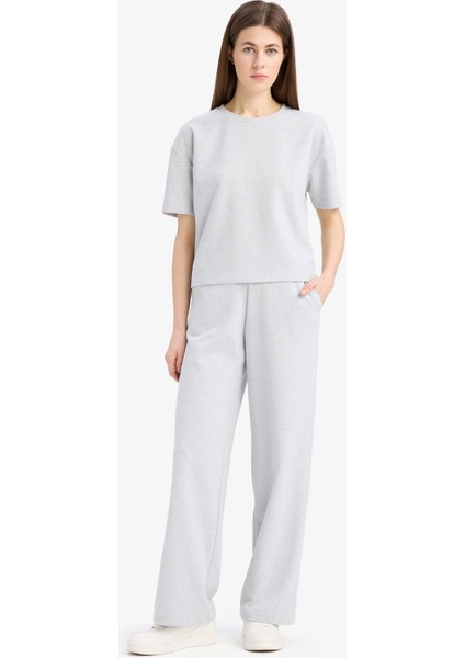 Relax Fit 2'li Takım Bisiklet Yaka Kısa Kollu Üst Esnek Belli Uzun Alt E6596AX25SP