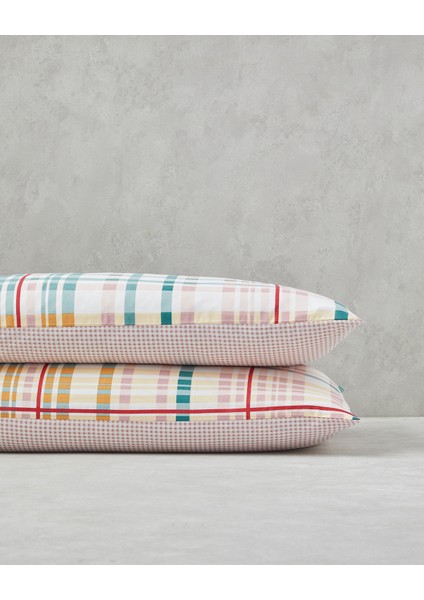 Geo Plaid Pamuklu 2'li Yastık Kılıfı 50X70 cm Yeşil-Pembe modelleri