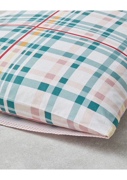 Geo Plaid Pamuklu 2'li Yastık Kılıfı 50X70 cm Yeşil-Pembe fırsatları