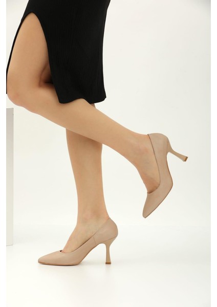 Kadın Pudra Renkli Saten Topuklu Stiletto