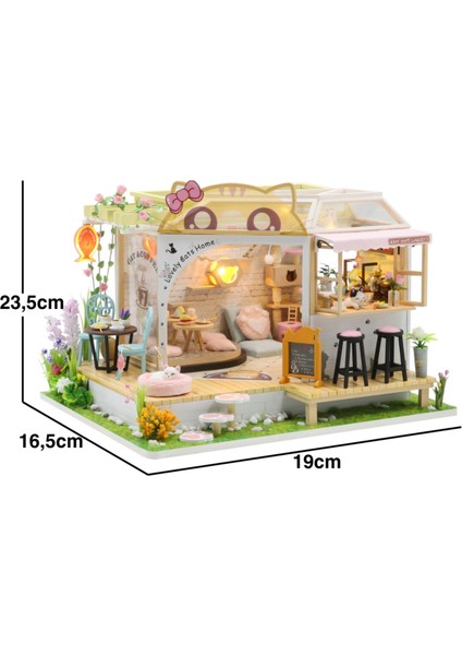 Kendin Yap Minyatür Kedi Temalı Kafe – LED Işıklı Ahşap Maket Ev | Kendin Yap DIY Hobi Seti | Tozluk Korumalı El Yapımı 3D Puzzle fırsatları