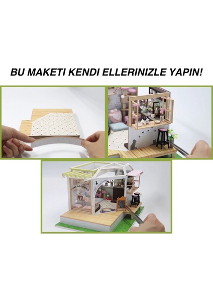 Kendin Yap Minyatür Kedi Temalı Kafe – LED Işıklı Ahşap Maket Ev | Kendin Yap DIY Hobi Seti | Tozluk Korumalı El Yapımı 3D Puzzle fiyatları