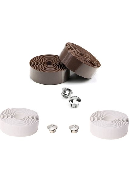 Sarı Stil 2 Çift Yol Bisikleti Cork Direksiyon Sapı Tutma Bandı Sarma + 4 Sap Fişi, Beyaz & Kahverengi (Yurt Dışından)