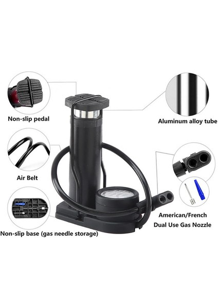 Siyah Stil Kaymaz Bisiklet Hava Pompası Sert Yüksek Sıcaklık Bisiklet Ayak Pompası Basınç Göstergeli Bisiklet Ayak Pompası Anti-Donma (Yurt Dışından) fırsatları