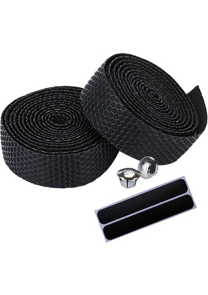 Siyah Stil Yeni Bisiklet Direksiyonu Yol Bisikleti Kaymaz Silika Jel Şok Emici Direksiyon Bandı Bisiklet Sargısı Uç Takmağı 1 Çift (Yurt Dışından)