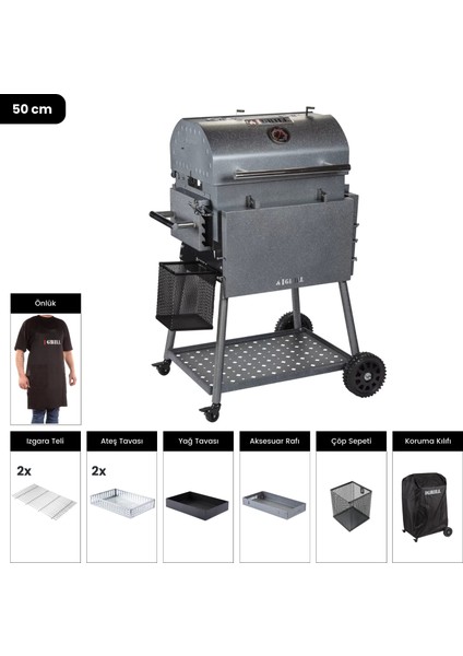 Igrıll Barbekü Hub 515 mm Kömürlü Mangal (Gri)