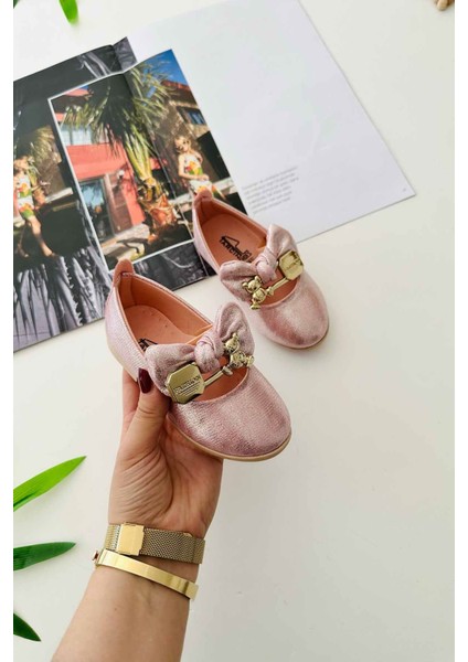 Fiyonk Bear Detaylı Lastikli Kız Çocuk Ortopedik babet - Pembe