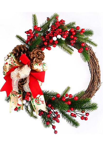 Yeni 40 Cmpe Süslemeleri Çam Kozalağı Kırmızı Meyve Noel Bez Çiçek Duvar Asılı Kapı Asılı Noel Çelenk (Yurt Dışından)