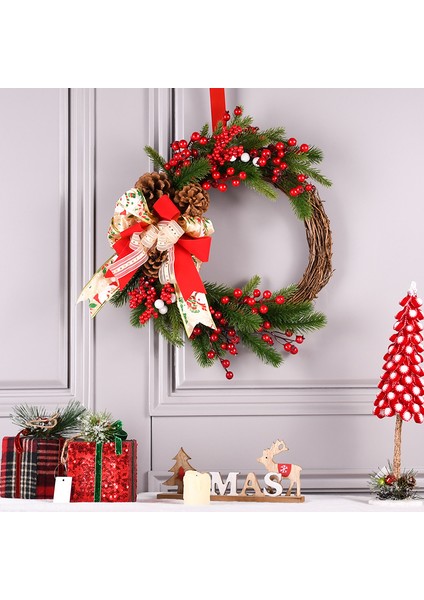 Yeni 40 Cmpe Süslemeleri Çam Kozalağı Kırmızı Meyve Noel Bez Çiçek Duvar Asılı Kapı Asılı Noel Çelenk (Yurt Dışından) fiyatları