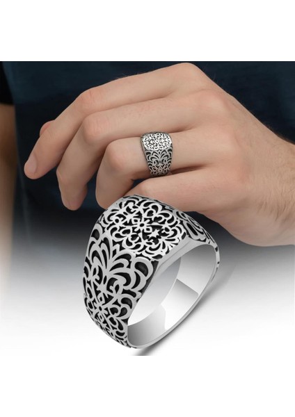 Desenli Taşsız 925 Gümüş Erkek Yüzük