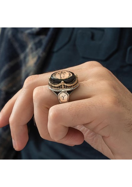 Hasbiyallah Yazılı Sıkma Kehribar Taşlı 925 Gümüş Erkek Yüzük fırsatları
