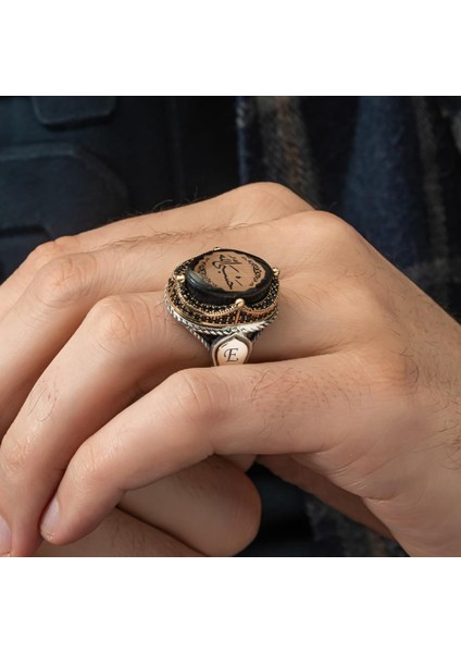 Hasbiyallah Yazılı Sıkma Kehribar Taşlı 925 Gümüş Erkek Yüzük indirimleri