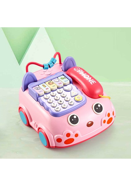 Karikatür Şekli Erken Eğitim Telefon Araba Çok Fonksiyonlu Iki Dilli Telefon Araba Eğitim Oyuncak-Pembe (Yurt Dışından)
