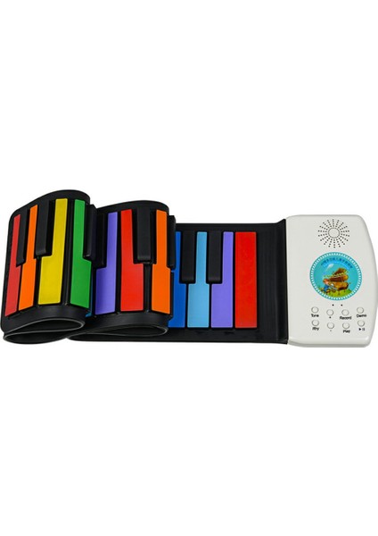 PM49 49-Key Taşınabilir Katlanır Piyano Gökkuşağı Renkli Çocuk Acemi Roll-Up Klavye Müzik Aleti Oyuncak (Yurt Dışından)