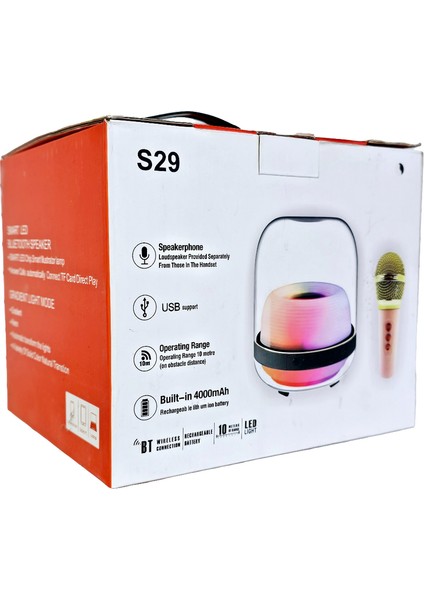 S29 Bluetooth Hoparlör | Kablosuz Mikrofonlu, Renkli Işıklı, Taşınabilir Karaoke Hoparlör