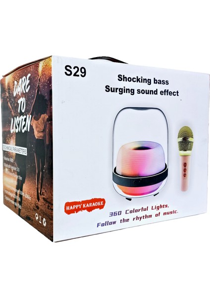 S29 Bluetooth Hoparlör | Kablosuz Mikrofonlu, Renkli Işıklı, Taşınabilir Karaoke Hoparlör