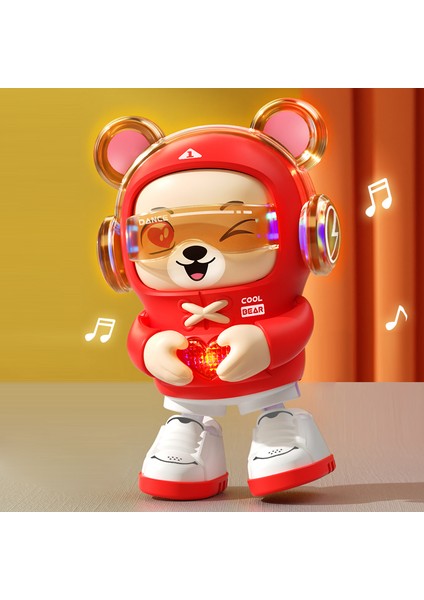 S-001A Müzik Aydınlatma Çocuk Dans Robotu Ayı Oyuncak Çocuk Doğum Günü Hediyesi-Kırmızı (Yurt Dışından)