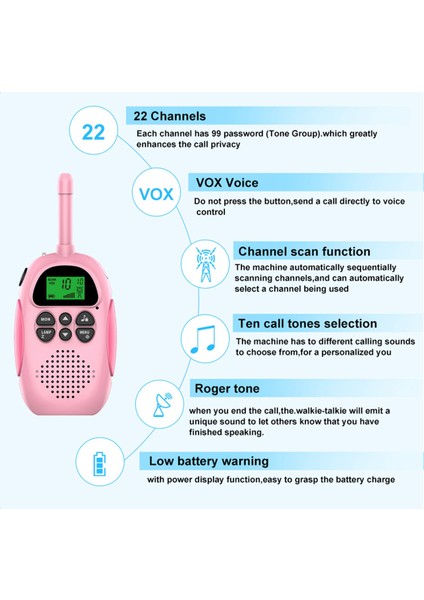 2 Adet DJ100 Çocuk Walkie Talkie Oyuncaklar Çocuklar Interkom Mini El Telsizi 3 Km Aralığı Uhf Radyo Kordon-Pembe + Pembe (Yurt Dışından)