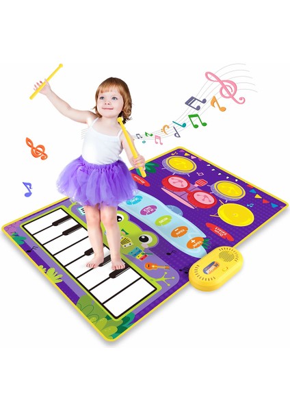 CP5929 Erken Eğitici Oyuncak Yürümeye Başlayan Çocuk Piyano Klavye Davul Oyun Mat Müzik Battaniye Bebek GIFT-5929-3/YEŞIL (Yurt Dışından)