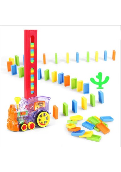 Otomatik Döşeme Domino Blokları LED Işık Ses Efektleri Elektrikli Tren Çocuk Oyuncak 60 Domino-Şeffaf (Yurt Dışından)