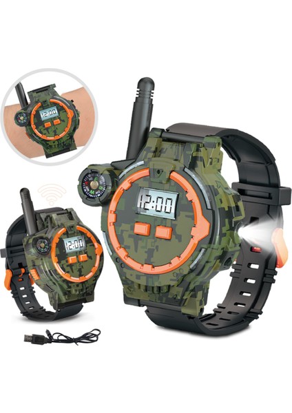 060 2 Adet Çocuklar Mini Walkie Talkie Izle Eller Serbest Konuşan El Feneri Pusula Şarj Edilebilir Interkom (Yurt Dışından)