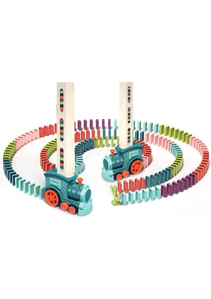 Otomatik Döşeme Domino Blokları LED Işık Ses Efektleri Elektrikli Tren Çocuk Oyuncak 60 Domino-Mavi (Yurt Dışından)