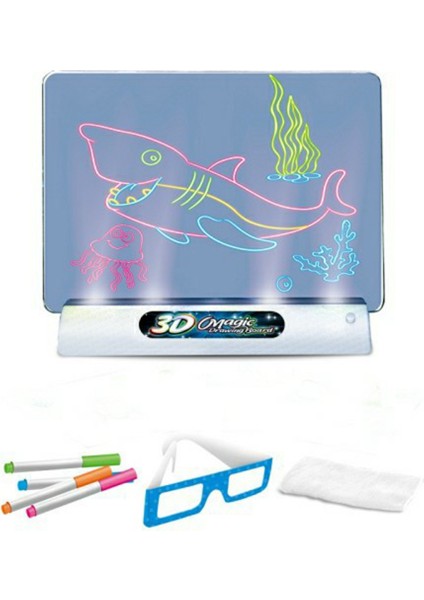 3D Floresan Çizim Tahtasında 16X12 cm Light Up Yazma Pedi Doodle Tahtası Eğitici Oyuncak Çocuklar Için-Okyanus Tarzı (Yurt Dışından)