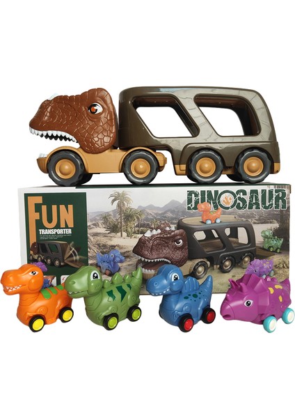 Çocuklar Dinozor Şekilli Araba Oyuncak Seti Araç Playset Kaydırmalı Sesli Işık Tasarımı (Yurt Dışından)