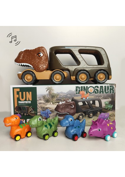 Çocuklar Dinozor Şekilli Araba Oyuncak Seti Araç Playset Kaydırmalı Sesli Işık Tasarımı (Yurt Dışından)