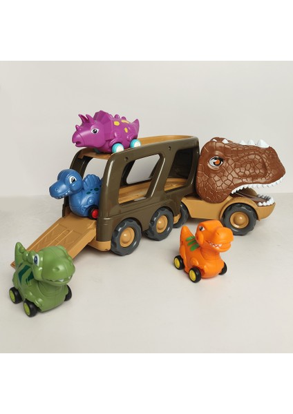 Çocuklar Dinozor Şekilli Araba Oyuncak Seti Araç Playset Kaydırmalı Sesli Işık Tasarımı (Yurt Dışından)