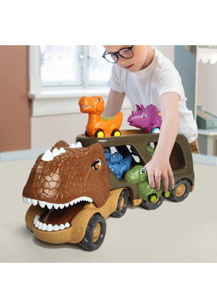 Çocuklar Dinozor Şekilli Araba Oyuncak Seti Araç Playset Kaydırmalı Sesli Işık Tasarımı (Yurt Dışından)