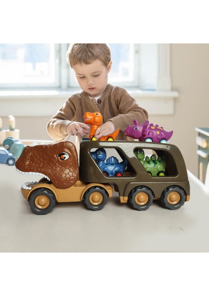 Çocuklar Dinozor Şekilli Araba Oyuncak Seti Araç Playset Kaydırmalı Sesli Işık Tasarımı (Yurt Dışından)